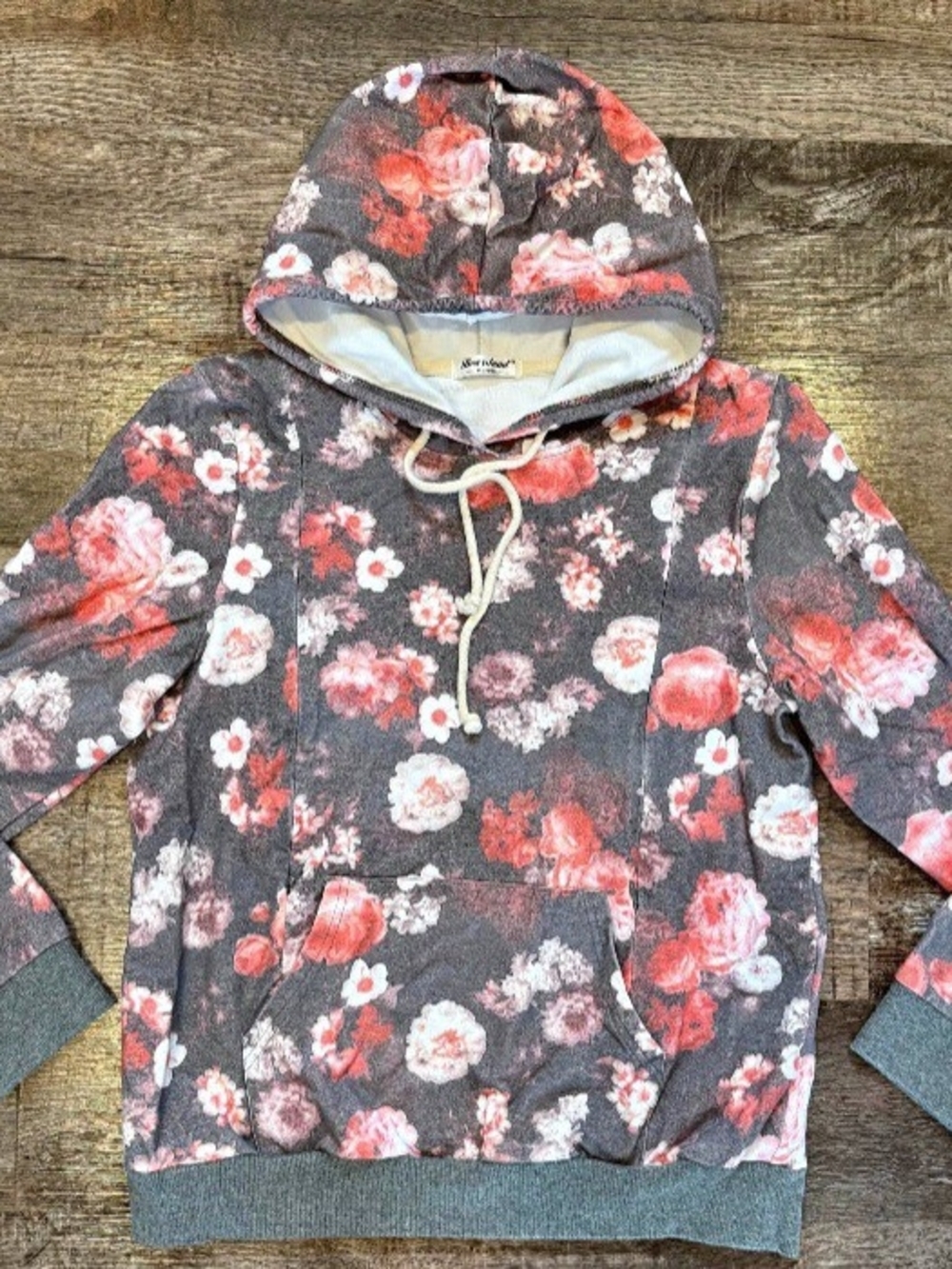 Bearsland Cotton Floral Zip Nursing Hoodie in Gray and Pink